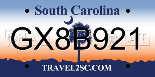 GX8B921 South Carolina License Plate