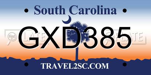 GXD385 South Carolina License Plate