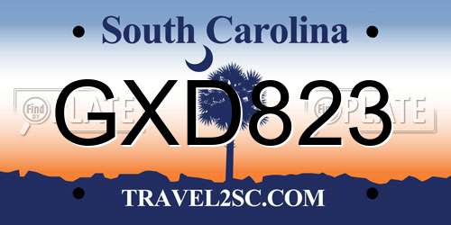 GXD823 South Carolina License Plate
