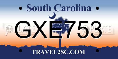 GXE753 South Carolina License Plate