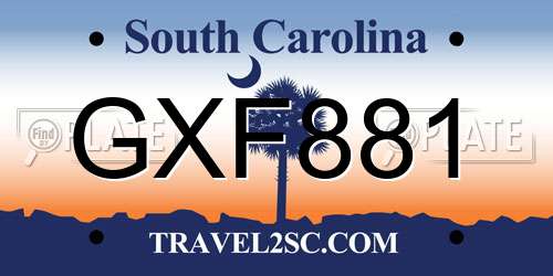 GXF881 South Carolina License Plate