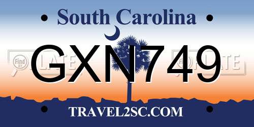 GXN749 South Carolina License Plate