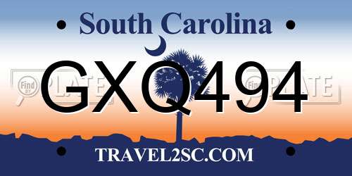GXQ494 South Carolina License Plate