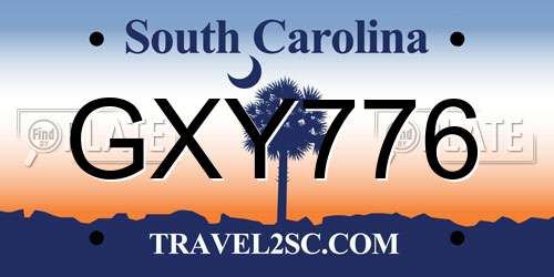 GXY776 South Carolina License Plate