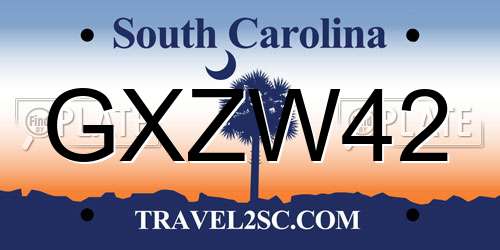 GXZW42 South Carolina License Plate