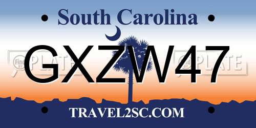 GXZW47 South Carolina License Plate