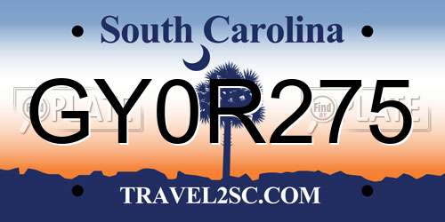 GY0R275 South Carolina License Plate