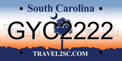 GYC2222 South Carolina License Plate