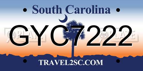 GYC7222 South Carolina License Plate