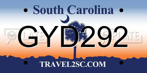 GYD292 South Carolina License Plate