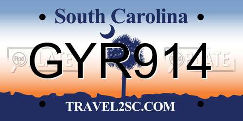 GYR914 South Carolina License Plate