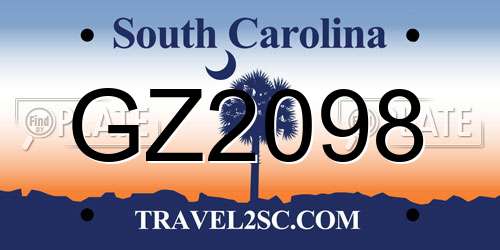 GZ2098 South Carolina License Plate