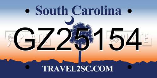 GZ25154 South Carolina License Plate