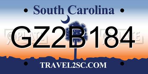 GZ2B184 South Carolina License Plate