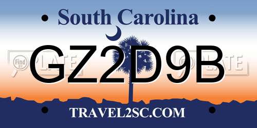 GZ2D9B South Carolina License Plate