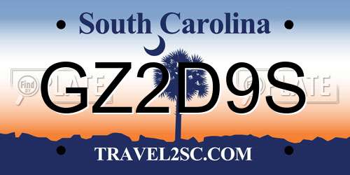 GZ2D9S South Carolina License Plate