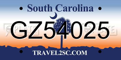 GZ54025 South Carolina License Plate