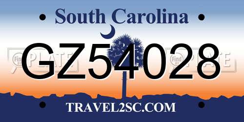 GZ54028 South Carolina License Plate