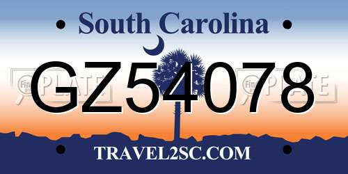 GZ54078 South Carolina License Plate