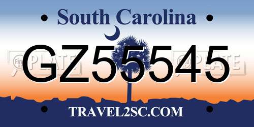 GZ55545 South Carolina License Plate