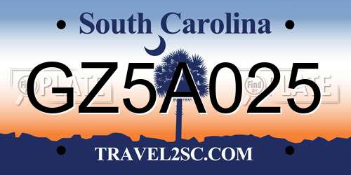 GZ5A025 South Carolina License Plate