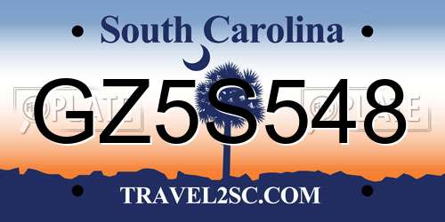 GZ5S548 South Carolina License Plate