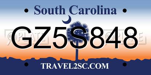 GZ5S848 South Carolina License Plate