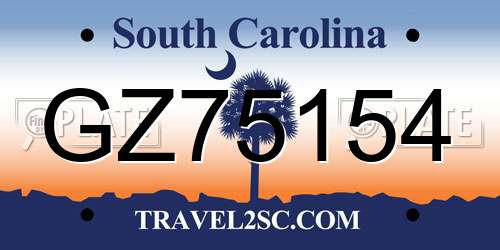 GZ75154 South Carolina License Plate