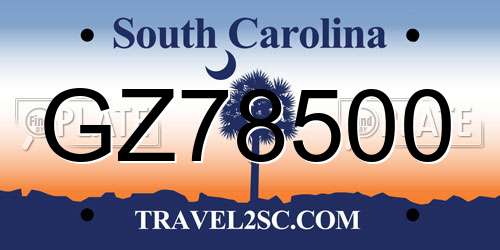 GZ78500 South Carolina License Plate