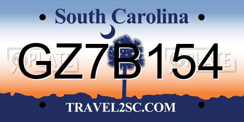 GZ7B154 South Carolina License Plate
