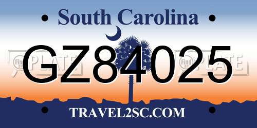 GZ84025 South Carolina License Plate