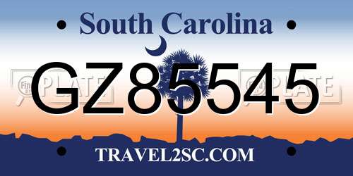GZ85545 South Carolina License Plate