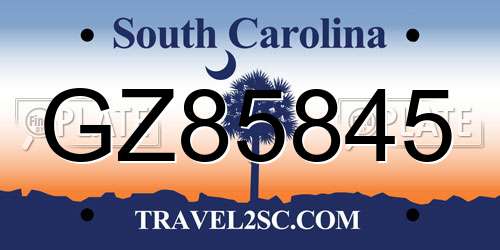 GZ85845 South Carolina License Plate