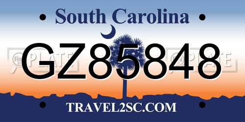 GZ85848 South Carolina License Plate
