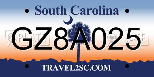 GZ8A025 South Carolina License Plate