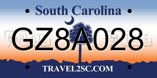 GZ8A028 South Carolina License Plate