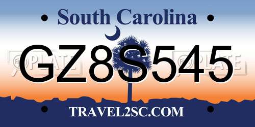 GZ8S545 South Carolina License Plate