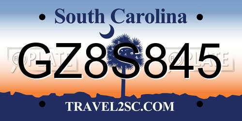 GZ8S845 South Carolina License Plate