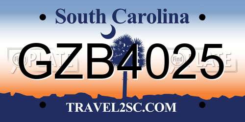 GZB4025 South Carolina License Plate