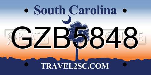 GZB5848 South Carolina License Plate