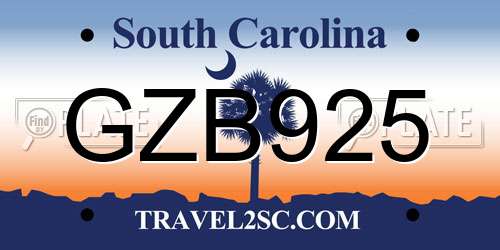 GZB925 South Carolina License Plate