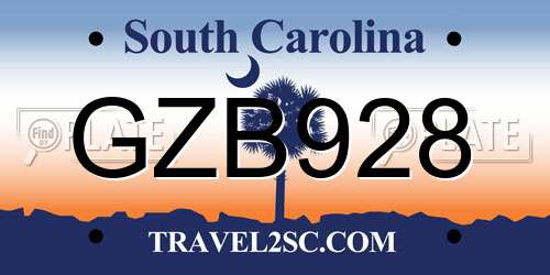 GZB928 South Carolina License Plate