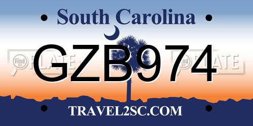 GZB974 South Carolina License Plate