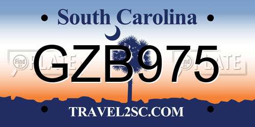 GZB975 South Carolina License Plate