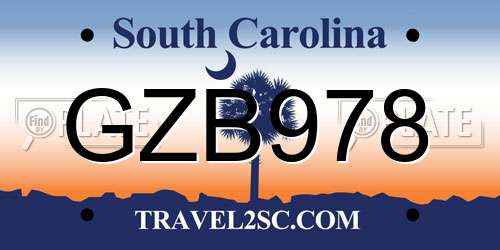 GZB978 South Carolina License Plate