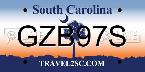 GZB97S South Carolina License Plate