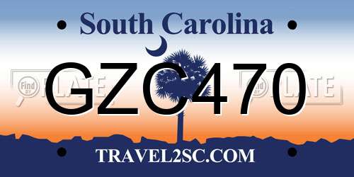 GZC470 South Carolina License Plate