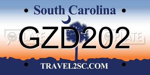 GZD202 South Carolina License Plate