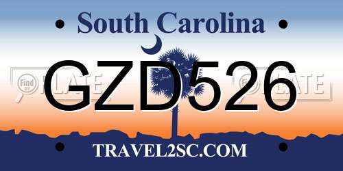 GZD526 South Carolina License Plate