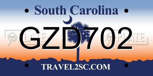 GZD702 South Carolina License Plate